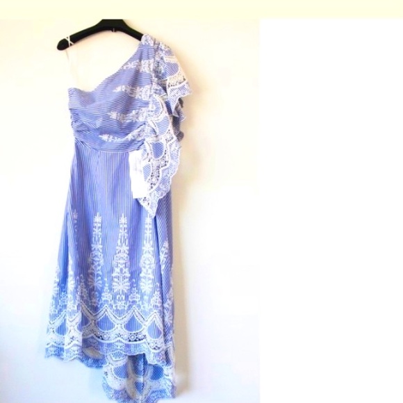 BCBGMaxAzria BCBG one shoulder embroidered striped midi dress $298 MSRP - Picture 7 of 10